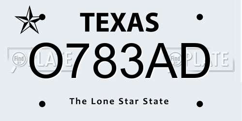 O783AD Texas License Plate