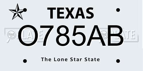 O785AB Texas License Plate