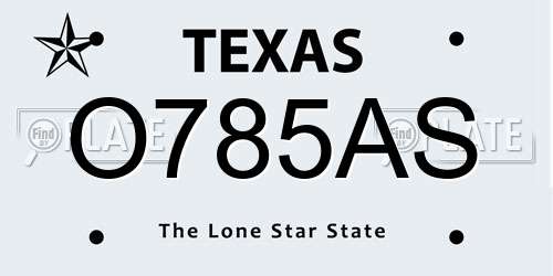 O785AS Texas License Plate