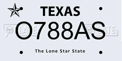 O788AS Texas License Plate