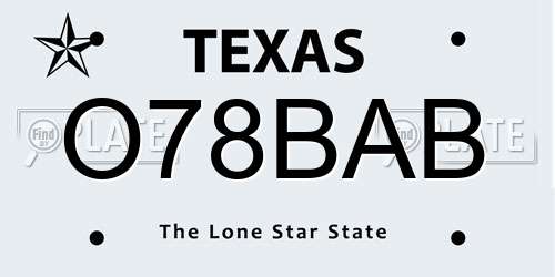 O78BAB Texas License Plate