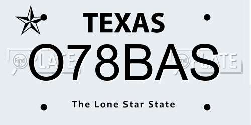O78BAS Texas License Plate