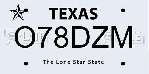O78DZM Texas License Plate