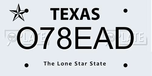 O78EAD Texas License Plate