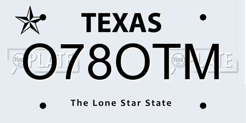 O78OTM Texas License Plate