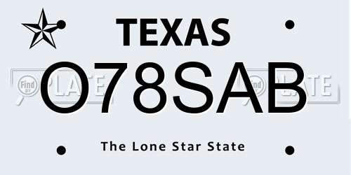 O78SAB Texas License Plate