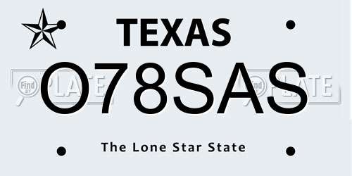 O78SAS Texas License Plate