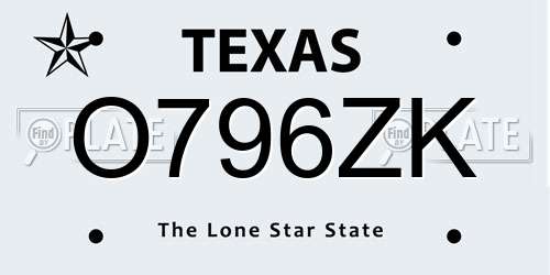 O796ZK Texas License Plate