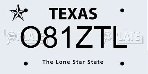 O81ZTL Texas License Plate