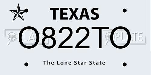 O822TO Texas License Plate