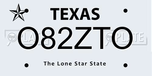 O82ZTO Texas License Plate