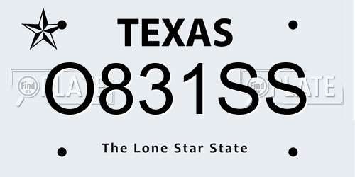 O831SS Texas License Plate