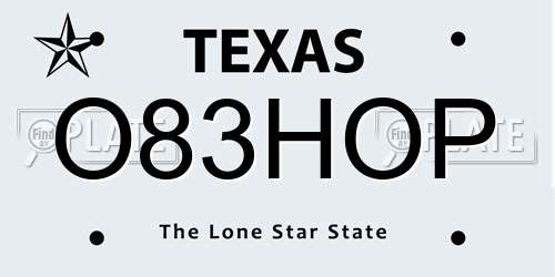 O83HOP Texas License Plate