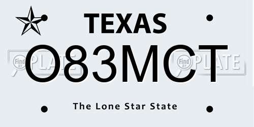 O83MCT Texas License Plate