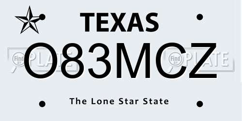 O83MCZ Texas License Plate