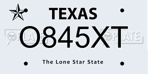 O845XT Texas License Plate