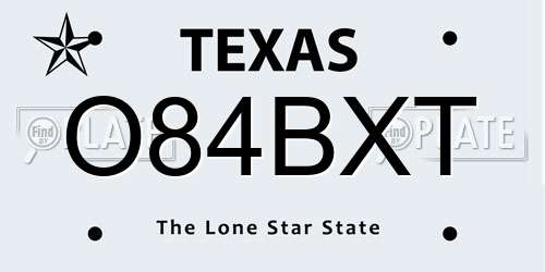 O84BXT Texas License Plate
