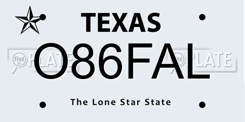 O86FAL Texas License Plate