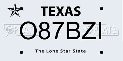O87BZI Texas License Plate
