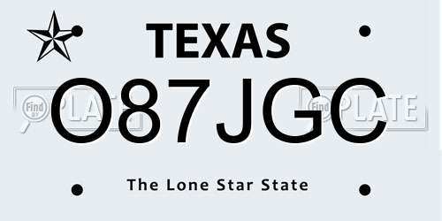 O87JGC Texas License Plate
