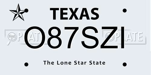O87SZI Texas License Plate