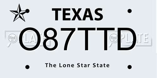 O87TTD Texas License Plate