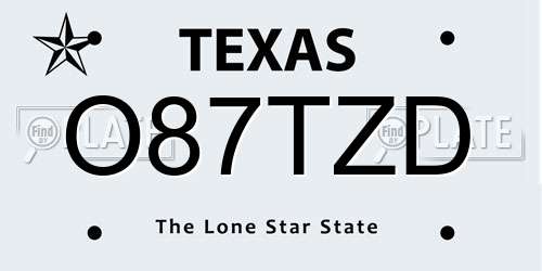 O87TZD Texas License Plate