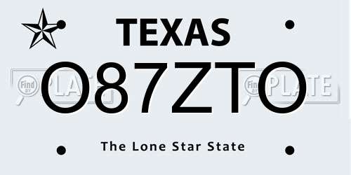 O87ZTO Texas License Plate
