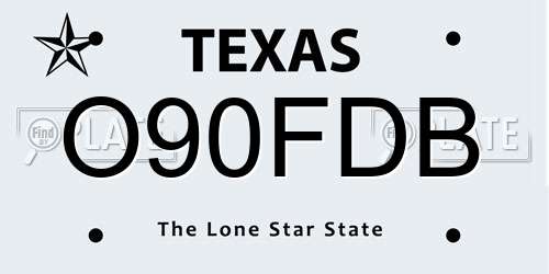 O90FDB Texas License Plate