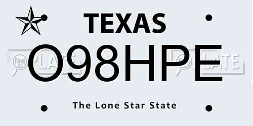 O98HPE Texas License Plate