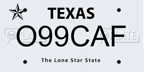 O99CAF Texas License Plate