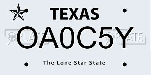 OA0C5Y Texas License Plate
