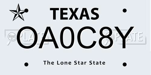 OA0C8Y Texas License Plate