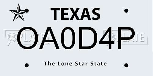 OA0D4P Texas License Plate