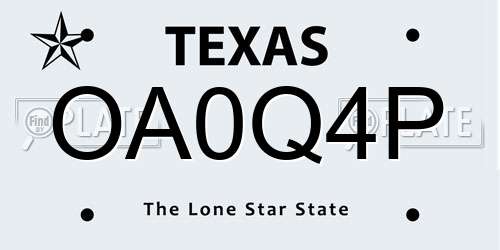 OA0Q4P Texas License Plate