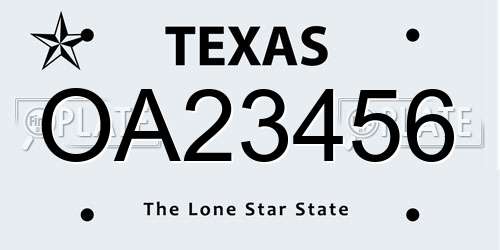 OA23456 Texas License Plate