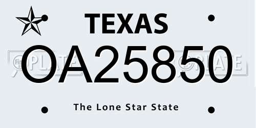 OA25850 Texas License Plate