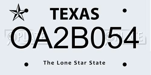 OA2B054 Texas License Plate