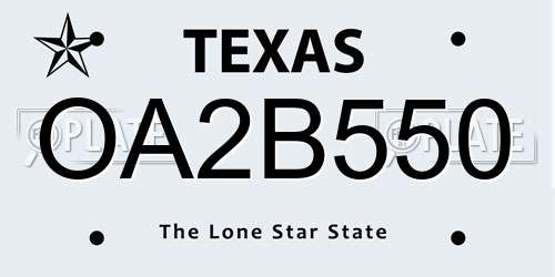 OA2B550 Texas License Plate