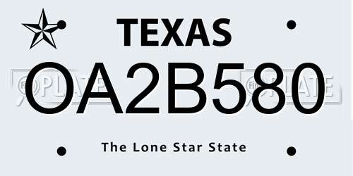 OA2B580 Texas License Plate