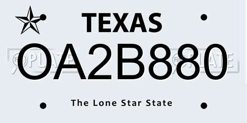 OA2B880 Texas License Plate