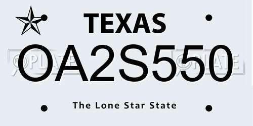 OA2S550 Texas License Plate