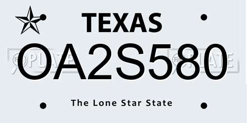 OA2S580 Texas License Plate