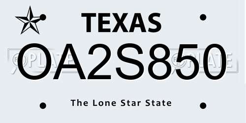 OA2S850 Texas License Plate