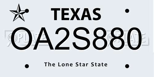 OA2S880 Texas License Plate