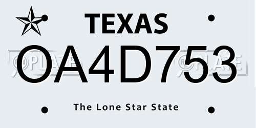 OA4D753 Texas License Plate