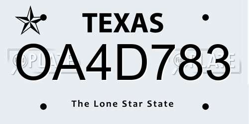 OA4D783 Texas License Plate