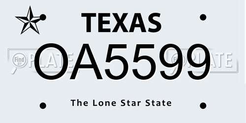 OA5599 Texas License Plate