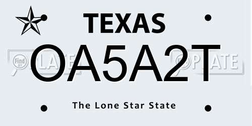 OA5A2T Texas License Plate