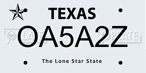 OA5A2Z Texas License Plate